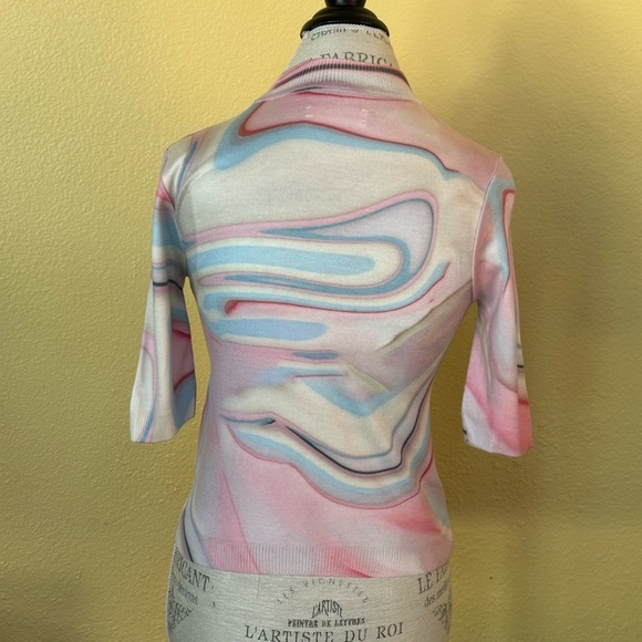 Anthropologie Short Sleeve Sweater Knit Top With Pastel Design Size XS EUC! - Picture 9 of 13
